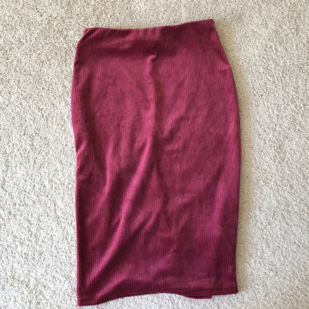 Purple velvet pencil skirt